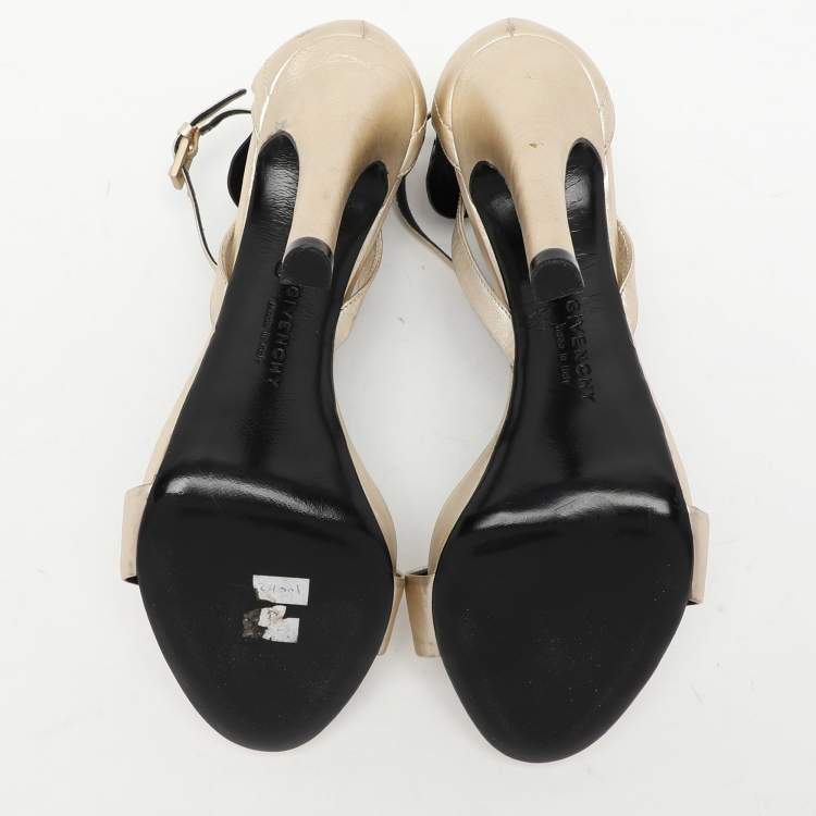 Pre Owned Givenchy Gold/Black Leather Ankle Strap Sandals Size 40