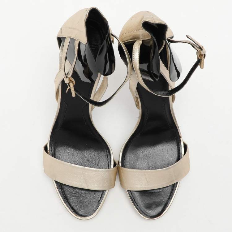 Pre Owned Givenchy Gold/Black Leather Ankle Strap Sandals Size 40