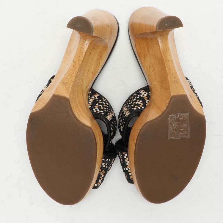 Pre Owned Givenchy Multicolor Woven Fabric and Leather Criss Cross Slide Sandals Size 36