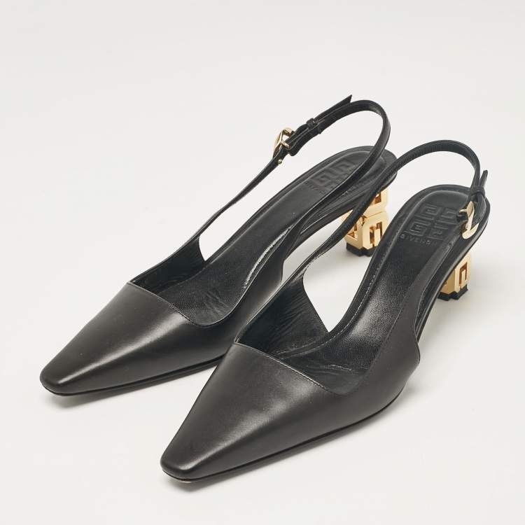 Pre Owned Givenchy Black Leather Slingback Pumps Size 38