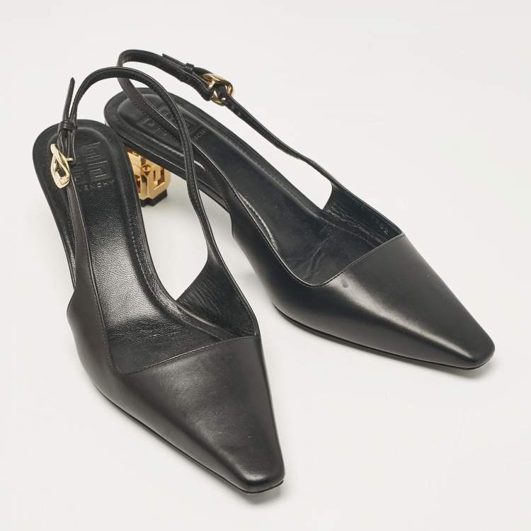 Pre Owned Givenchy Black Leather Slingback Pumps Size 38