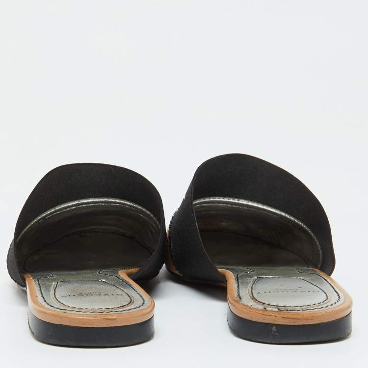 Pre Owned Givenchy Beige/Black Leather Logo Elastic Flat Mules Size 35