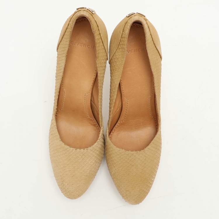 Pre Owned Givenchy Yellow Python Embossed Leather Platform Pumps Size 37