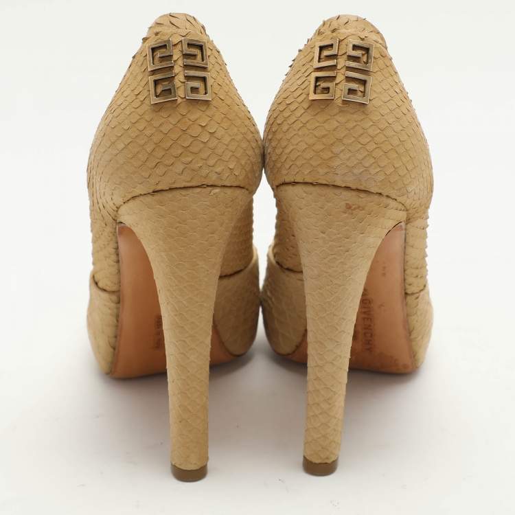 Pre Owned Givenchy Yellow Python Embossed Leather Platform Pumps Size 37