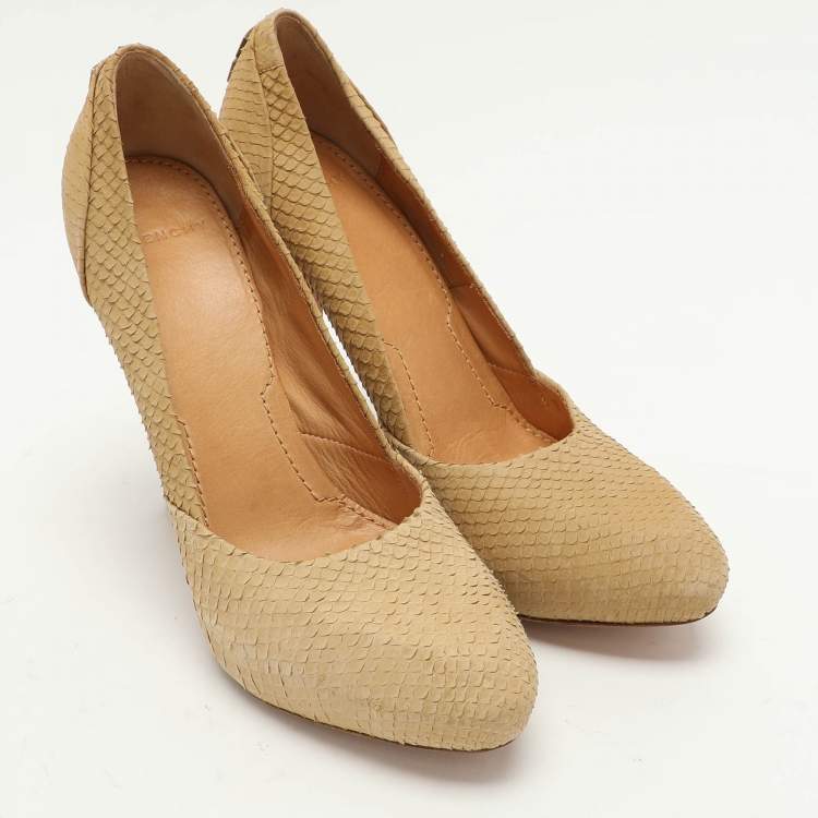 Pre Owned Givenchy Yellow Python Embossed Leather Platform Pumps Size 37