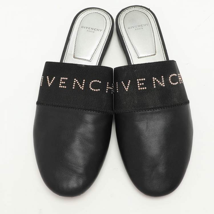 Pre Owned Givenchy Black Leather and Fabric Bedford Mules Size 38