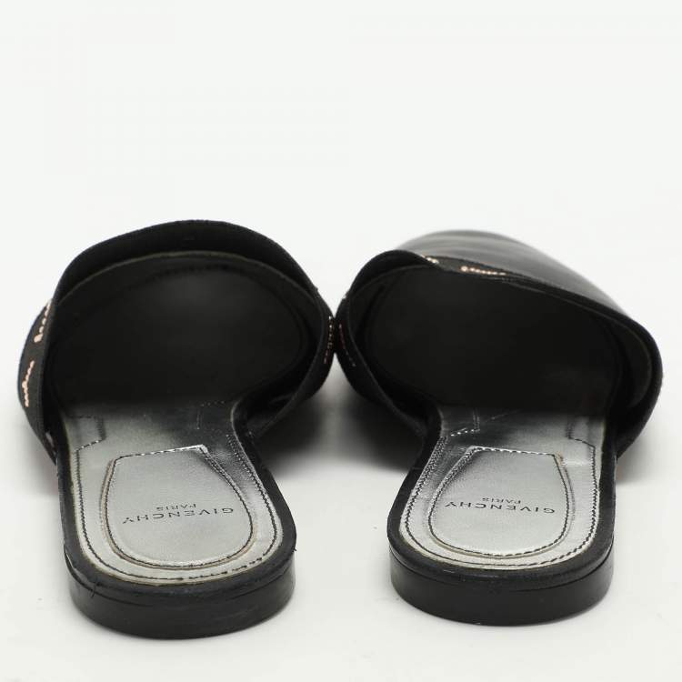 Pre Owned Givenchy Black Leather and Fabric Bedford Mules Size 38