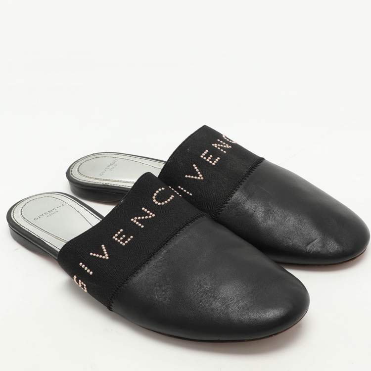 Pre Owned Givenchy Black Leather and Fabric Bedford Mules Size 38