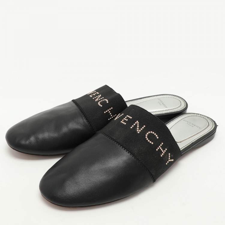 Pre Owned Givenchy Black Leather and Fabric Bedford Mules Size 38