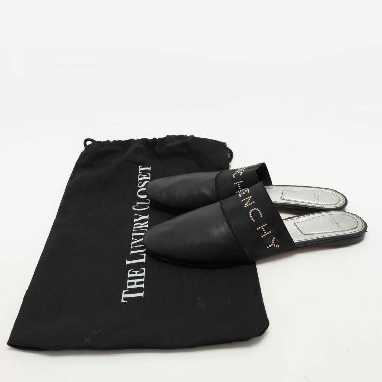 Pre Owned Givenchy Black Leather and Fabric Bedford Mules Size 38