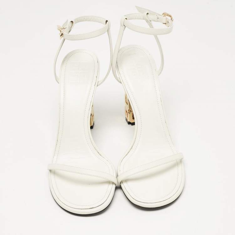 Pre Owned Givenchy White Leather Ankle Strap Sandals Size 39