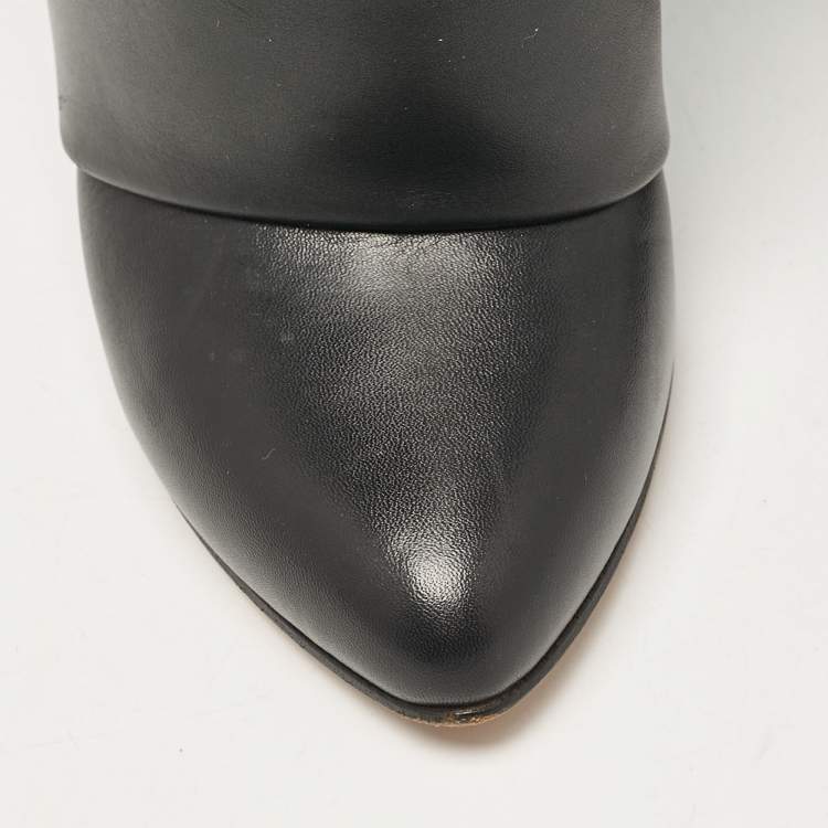 Pre Owned Givenchy Black Leather Shark Lock Wedge Knee High Boots Size 38