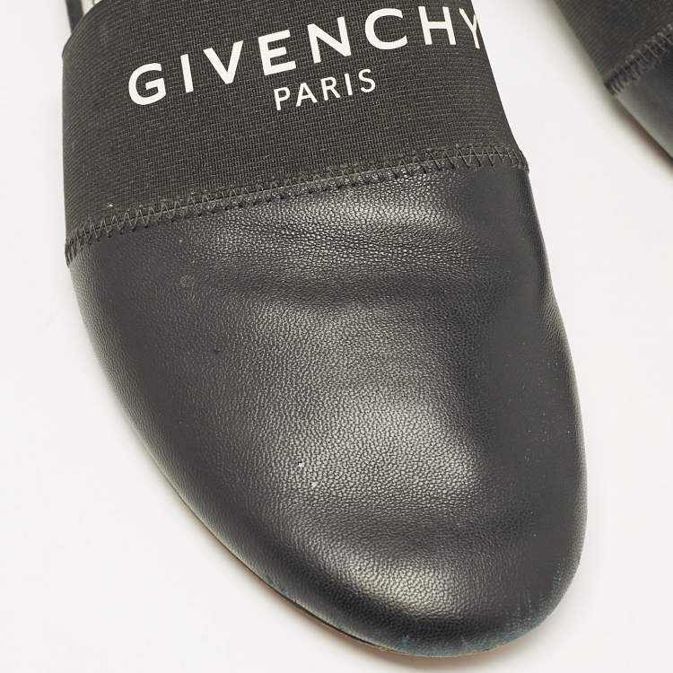 Pre Owned Givenchy Black Leather and Logo Elastic Bedford Flat Mules Size 40