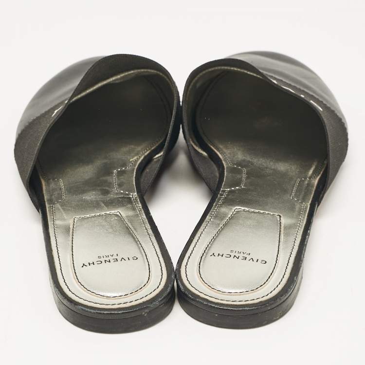 Pre Owned Givenchy Black Leather and Logo Elastic Bedford Flat Mules Size 40