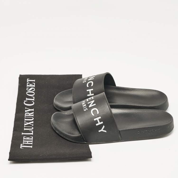 Pre Owned Givenchy Black Rubber Logo Pool Slides Size 37