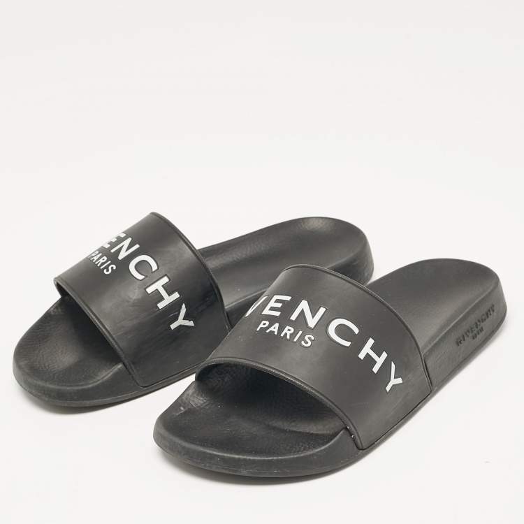 Pre Owned Givenchy Black Rubber Logo Pool Slides Size 37