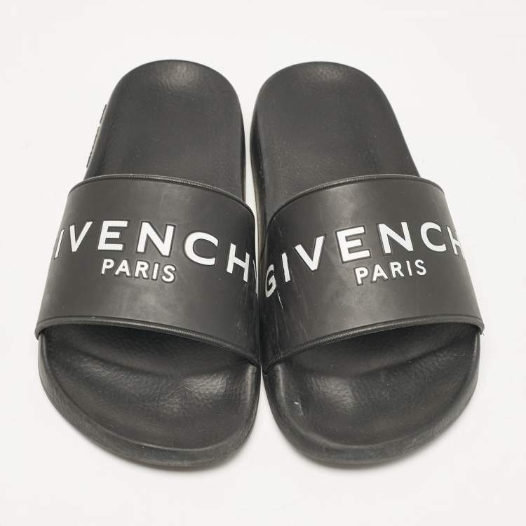 Pre Owned Givenchy Black Rubber Logo Pool Slides Size 37