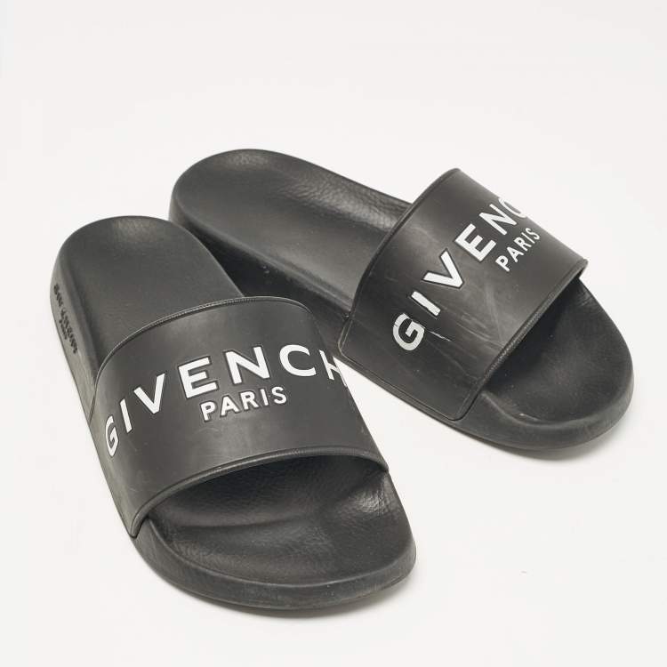 Pre Owned Givenchy Black Rubber Logo Pool Slides Size 37
