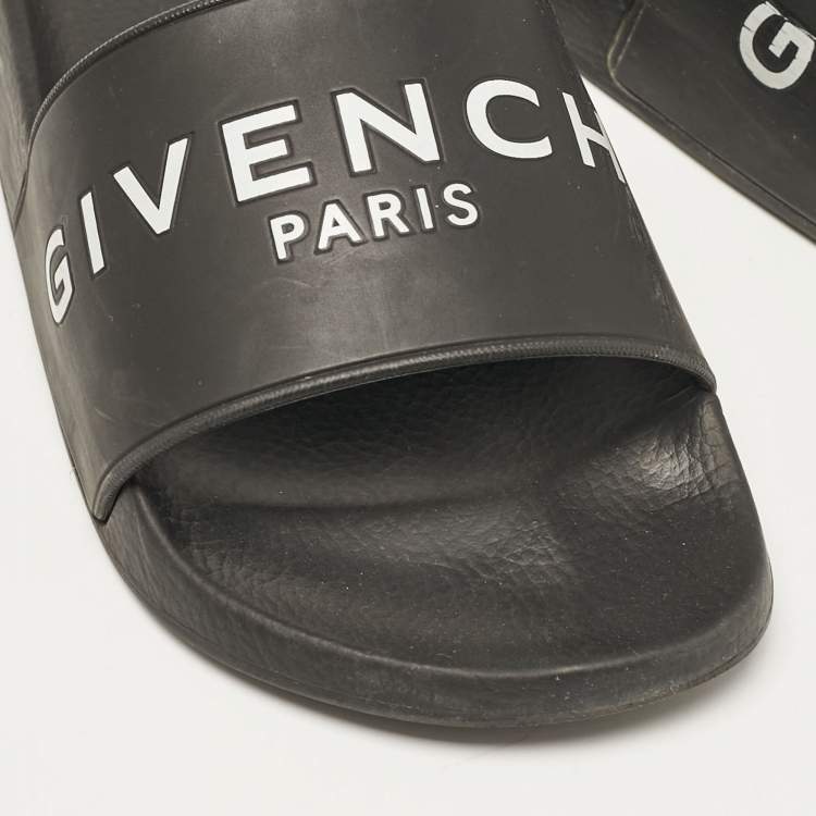 Pre Owned Givenchy Black Rubber Logo Pool Slides Size 37