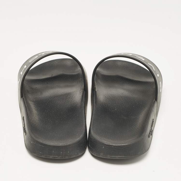 Pre Owned Givenchy Black Rubber Logo Pool Slides Size 37