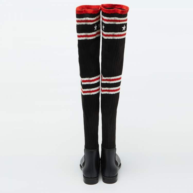 Pre Owned Givenchy Black Stretch Fabric and Rubber Storm Thigh High Boots Size 39