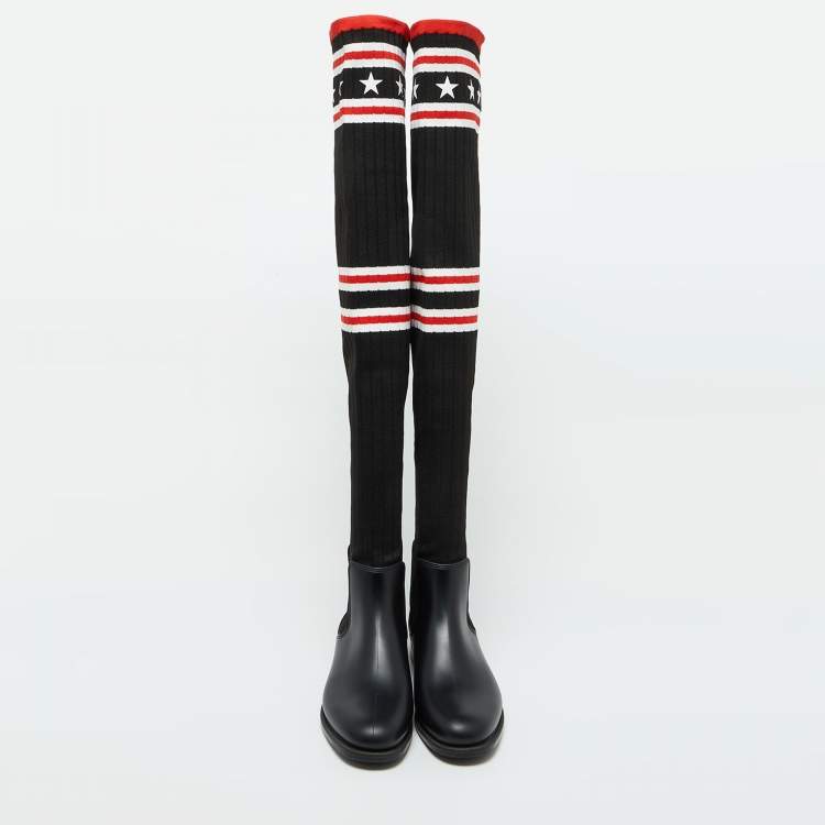 Pre Owned Givenchy Black Stretch Fabric and Rubber Storm Thigh High Boots Size 39