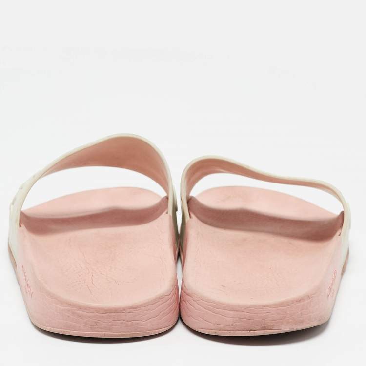 Pre Owned Givenchy White/Pink Rubber Embossed Logo Slides Size 38