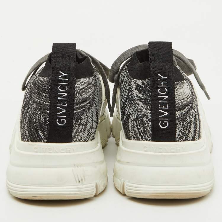 Pre Owned Givenchy Grey/White Knit Fabric and Rubber Jaw Low Top Sneakers Size 38