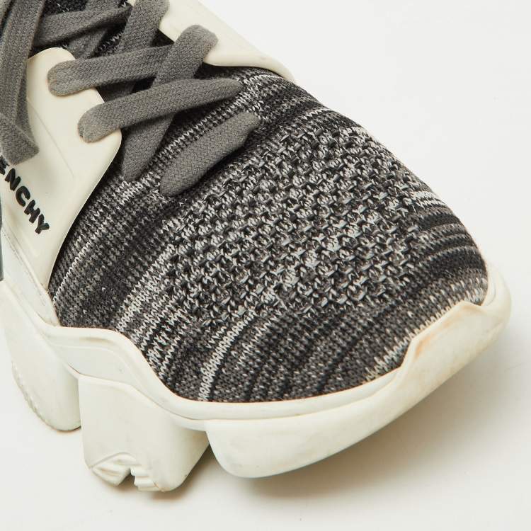 Pre Owned Givenchy Grey/White Knit Fabric and Rubber Jaw Low Top Sneakers Size 38