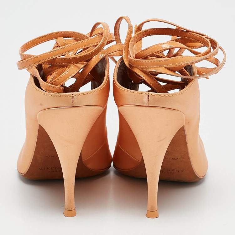 Pre Owned  Givenchy Orange Satin Lace Up Backless Mule Sandals Size 39