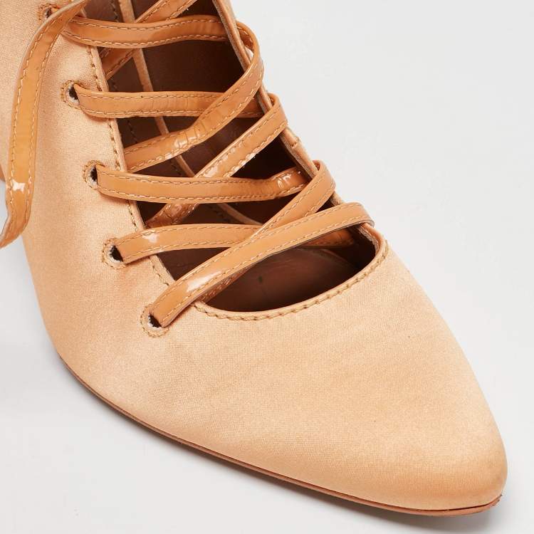 Pre Owned  Givenchy Orange Satin Lace Up Backless Mule Sandals Size 39
