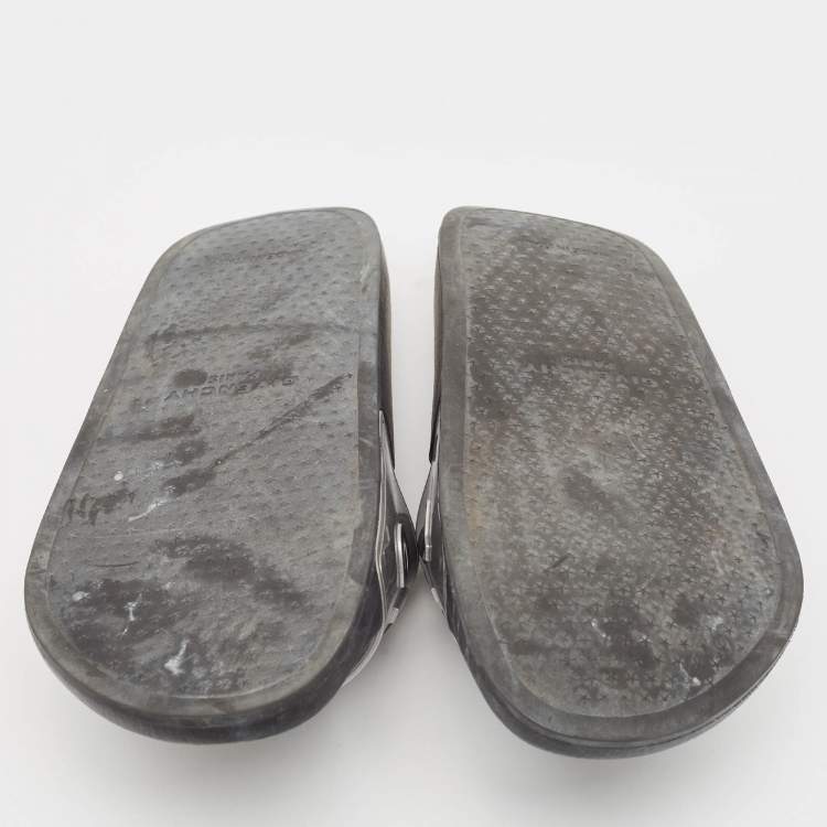 Pre Owned Givenchy Silver Rubber Logo Flat Slides Size 40