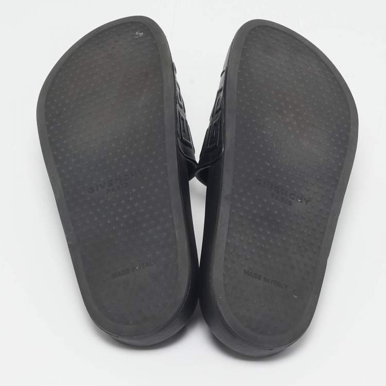 Pre Owned Givenchy Black Rubber Logo Flat Slide Sandals Size 39