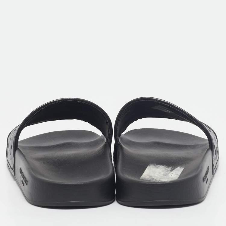 Pre Owned Givenchy Black Rubber Logo Flat Slide Sandals Size 39