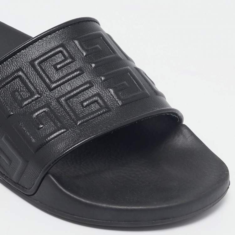 Pre Owned Givenchy Black Rubber Logo Flat Slide Sandals Size 39