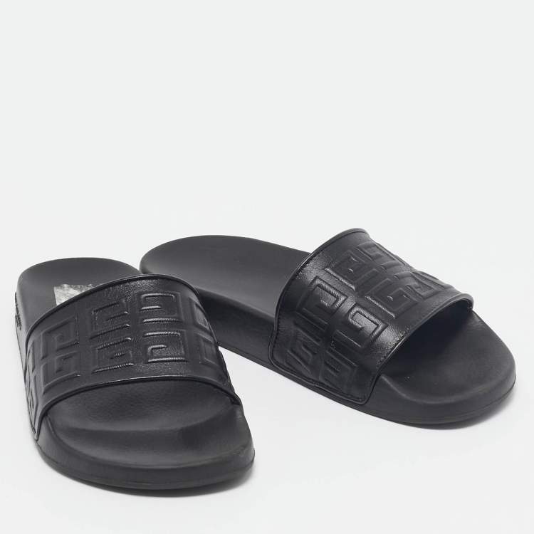 Pre Owned Givenchy Black Rubber Logo Flat Slide Sandals Size 39