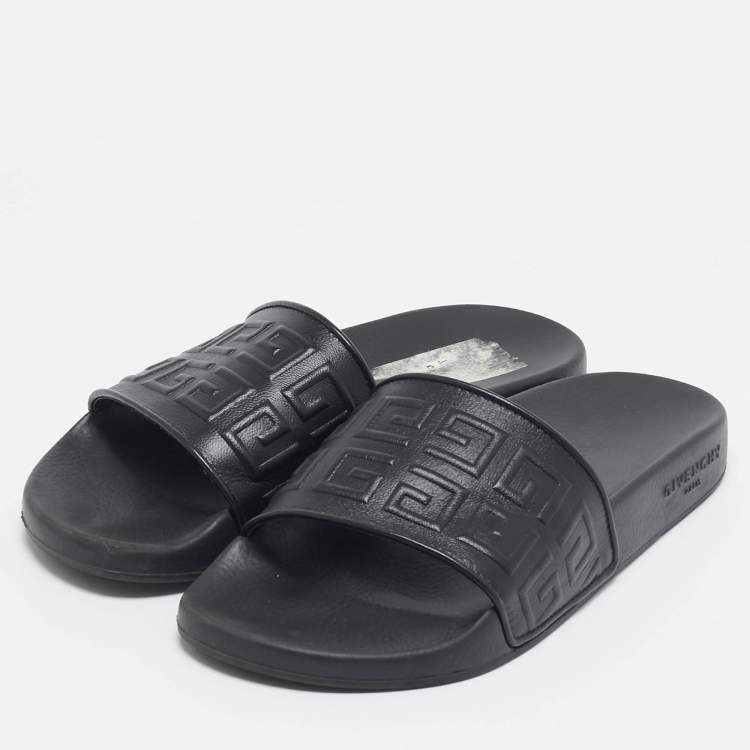 Pre Owned Givenchy Black Rubber Logo Flat Slide Sandals Size 39