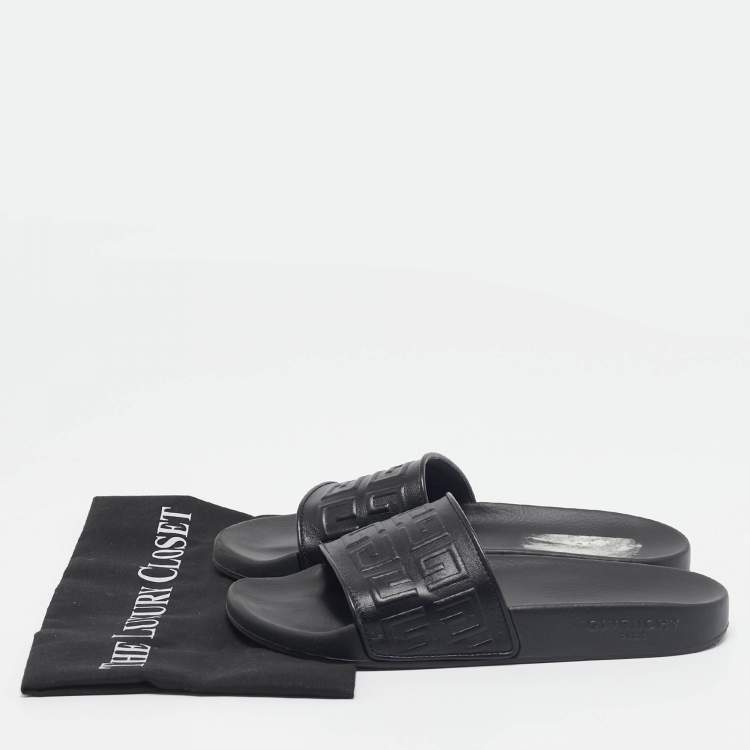 Pre Owned Givenchy Black Rubber Logo Flat Slide Sandals Size 39