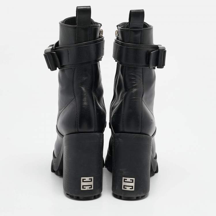 Pre Owned Givenchy Black Leather Ankle Length Boots Size 37