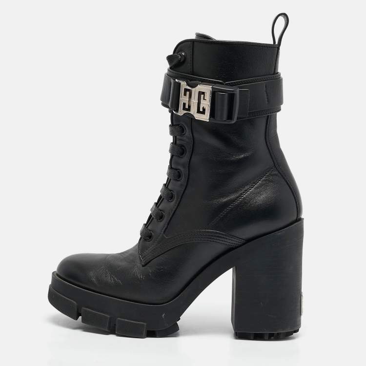 Pre Owned Givenchy Black Leather Ankle Length Boots Size 37