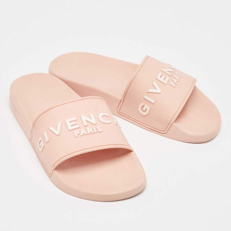 Pre Owned Givenchy Pink Rubber Logo Flat Slides Size 40