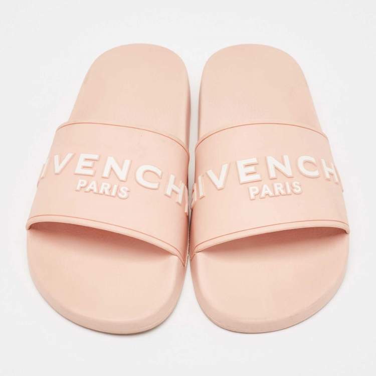 Pre Owned Givenchy Pink Rubber Logo Flat Slides Size 40