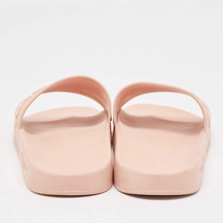Pre Owned Givenchy Pink Rubber Logo Flat Slides Size 40