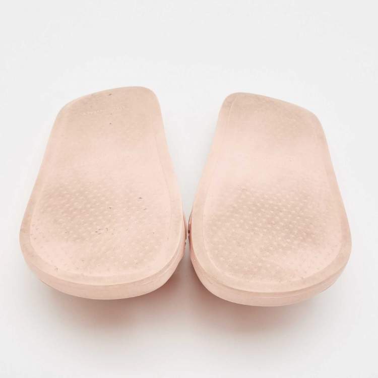 Pre Owned Givenchy Pink Rubber Logo Flat Slides Size 40