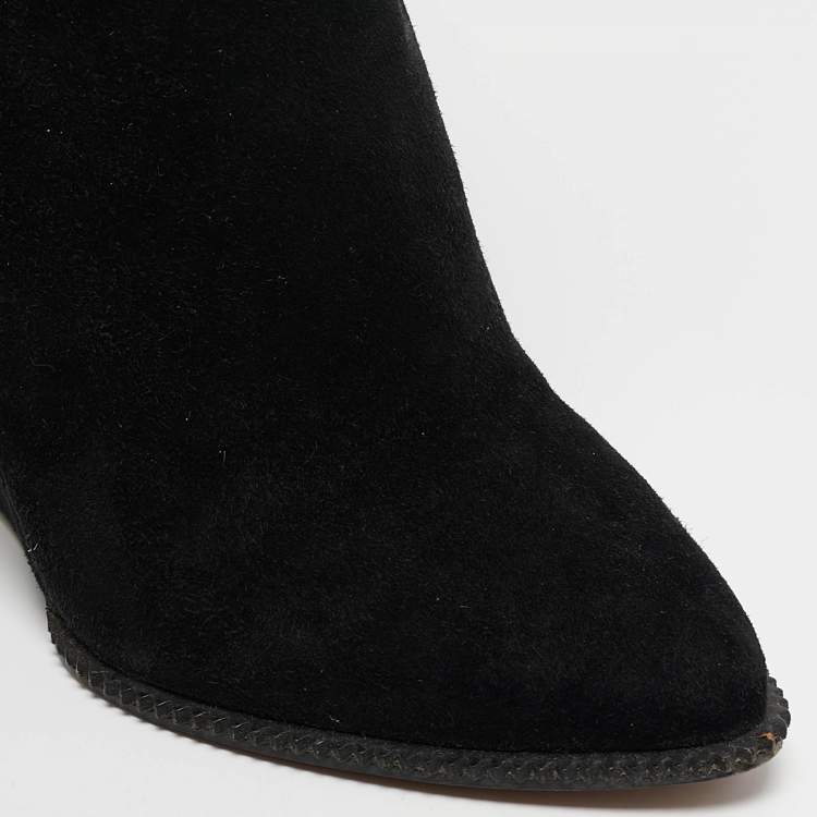 Pre Owned Givenchy Black Leather and Suede Shark Lock Ankle Length Boots Size 38