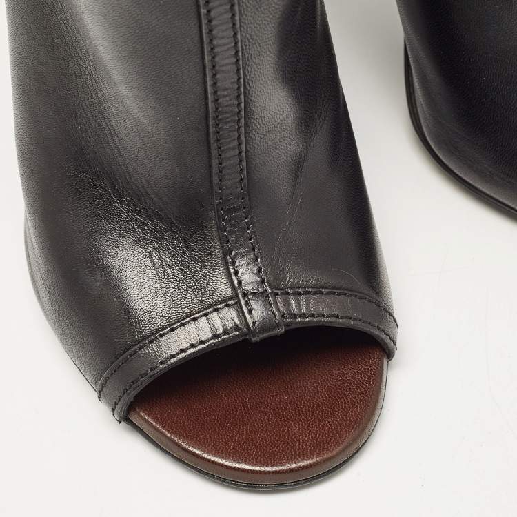 مملوكة مسبقًا Givenchy Black Leather Peep Toe Knee Length Boots Size 38