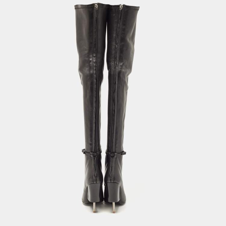 مملوكة مسبقًا Givenchy Black Leather Peep Toe Knee Length Boots Size 38