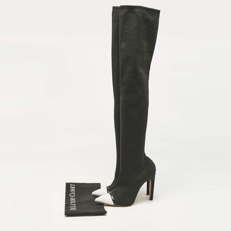 Pre Owned Givenchy Black/White Knit Fabric Over The Knee Boots Size 38