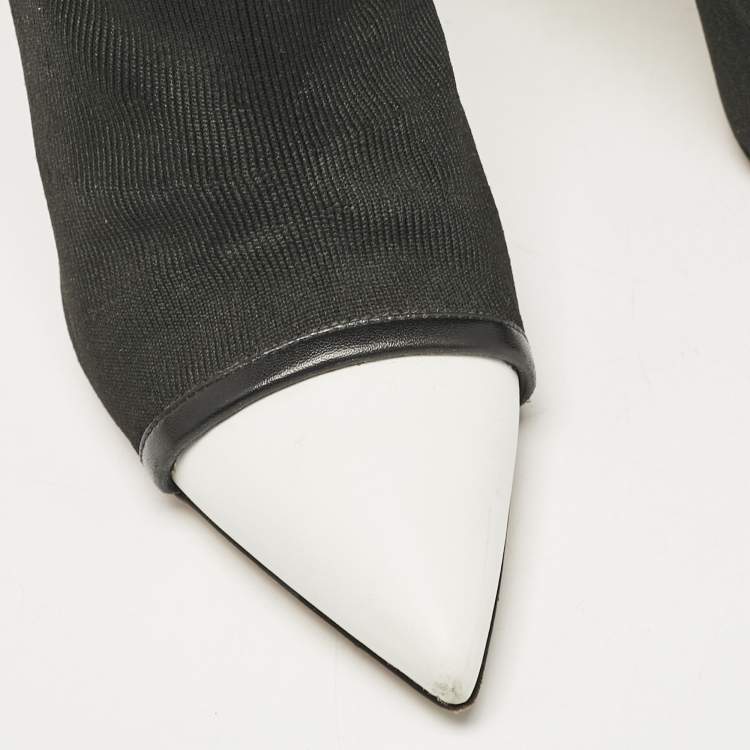 Pre Owned Givenchy Black/White Knit Fabric Over The Knee Boots Size 38