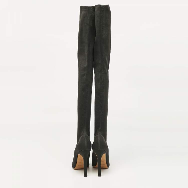 Pre Owned Givenchy Black/White Knit Fabric Over The Knee Boots Size 38